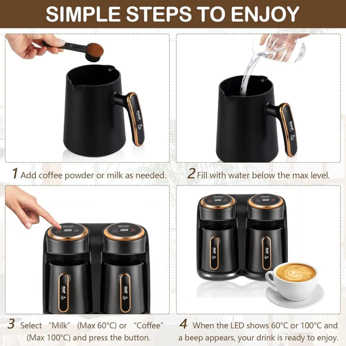 Cafetieră Electrică RAF R-145, 600W, Capacitate 600 ml, Sistem Dublu de Încălzire, Pentru Până la 6 Cești, Aparat de Preparat Cafea Turcească și Grecească, Compact și Practic [6]