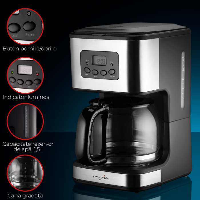 Cafetiera MYRIA MY4118, 1.5l, 900W, 12 cesti, negru-argintiu [2]