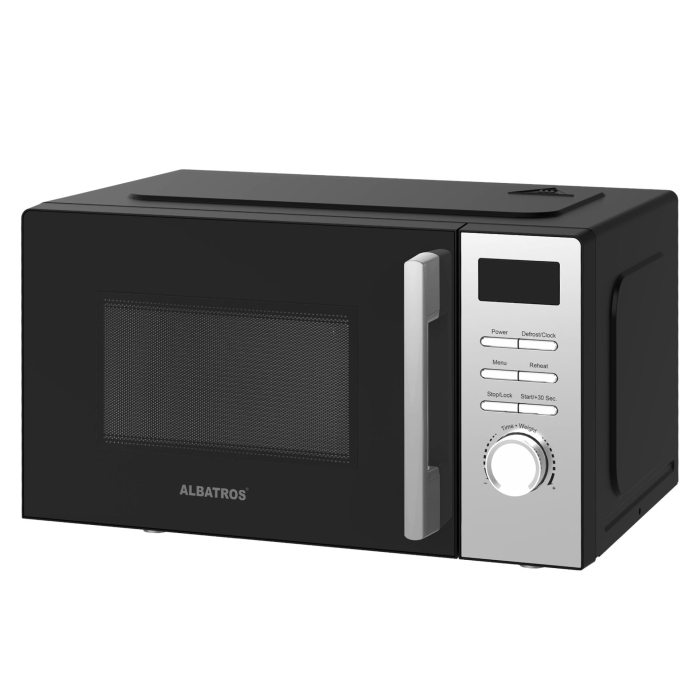 Cuptor cu microunde Albatros MWA-20D4B, 20 L, 700 W, 5 Nivele de putere, 8 Programe de preparare, Dezghetare, Digital, Negru/ Argintiu [2]