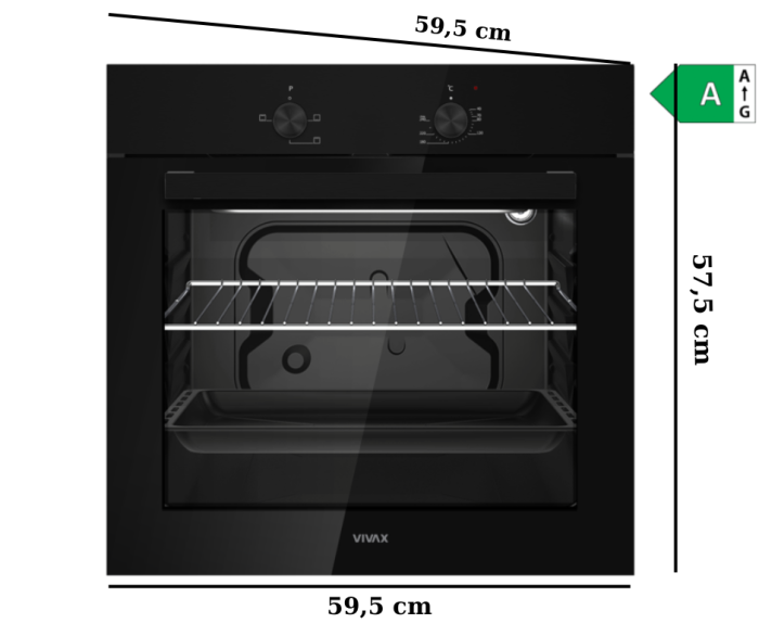 Cuptor incorporabil VIVAX BO-624MS G, Electric, Clasa A, Capacitate 62L, 3 Programe, Steam Cleaning, Temperatura ajustabila, 2200W, Lumina, Ventilatie tangentiala de racire, Sticla neagra [3]