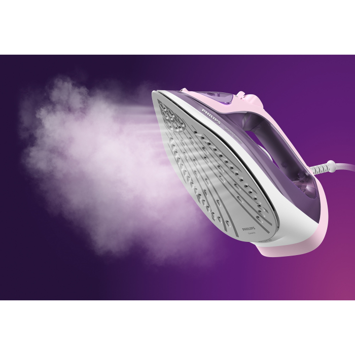 Fier de calcat Philips DST3020/30, 2200 W, capacitate rezervor 300 ml, debit abur 35 g/min, jet de abur 160 g, talpa ceramica, glisor anticalcar,Alb-Mov [4]