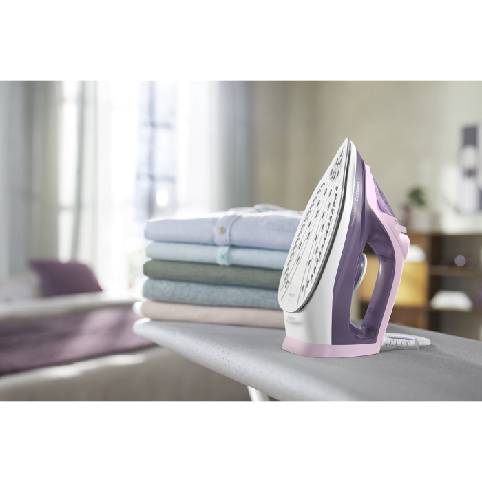 Fier de calcat Philips DST3020/30, 2200 W, capacitate rezervor 300 ml, debit abur 35 g/min, jet de abur 160 g, talpa ceramica, glisor anticalcar,Alb-Mov [6]