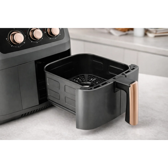 Friteuză cu Aer Cald Dublă RAF R-5236, 8L, 2800W, 2 Coșuri Independente, Touch Screen Digital, Ușă Dublă, Gătire Rapidă cu Aer 360°, Timer 60 Minute, Negru [7]