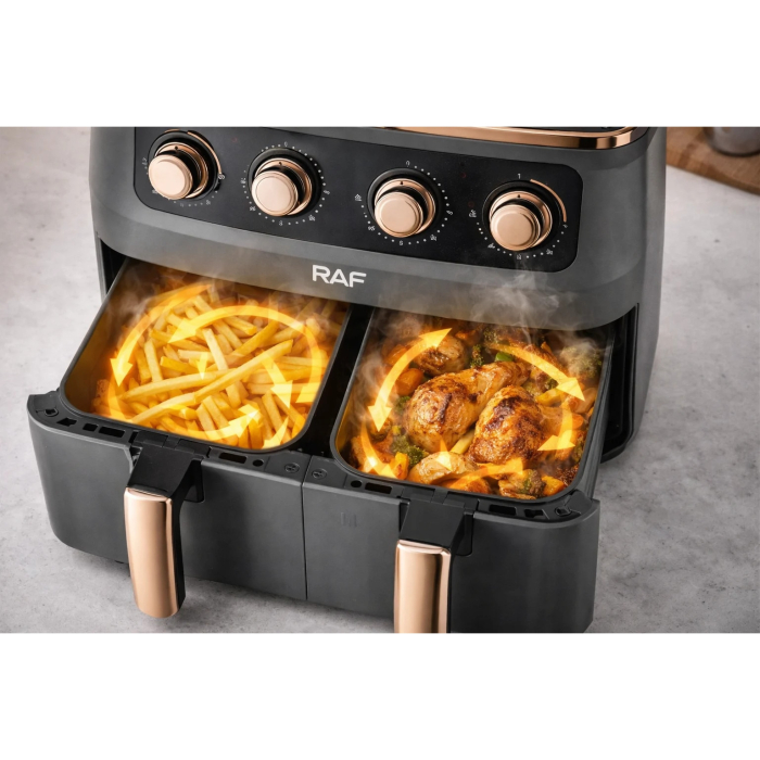 Friteuză cu Aer Cald Dublă RAF R-5236, 8L, 2800W, 2 Coșuri Independente, Touch Screen Digital, Ușă Dublă, Gătire Rapidă cu Aer 360°, Timer 60 Minute, Negru [8]