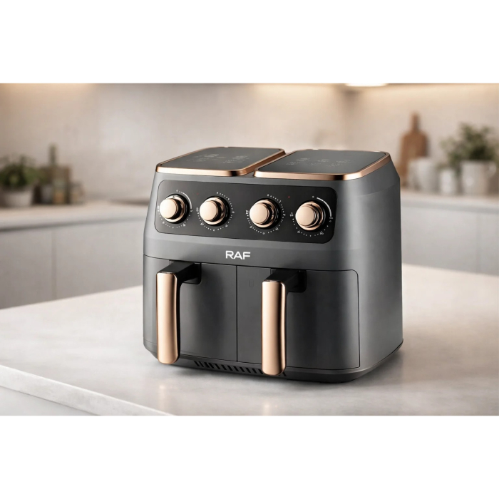 Friteuză cu Aer Cald Dublă RAF R-5236, 8L, 2800W, 2 Coșuri Independente, Touch Screen Digital, Ușă Dublă, Gătire Rapidă cu Aer 360°, Timer 60 Minute, Negru [4]