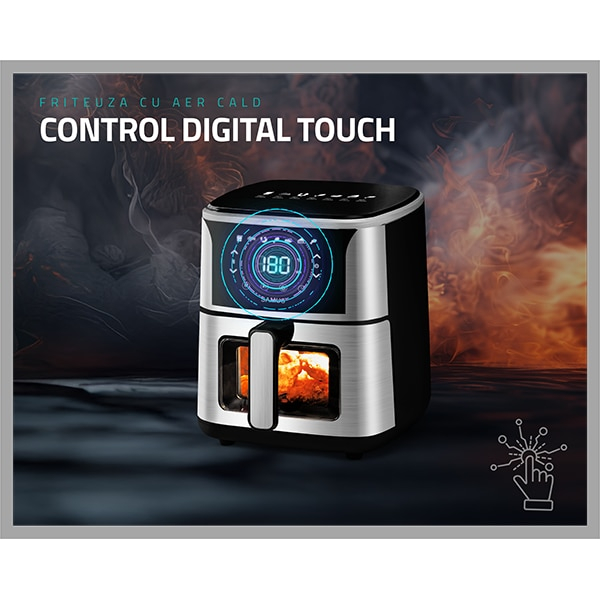 Friteuza cu aer cald Samus AF5-S1400DW, 1400 W, 5 L, Display led, Timer 60 min, 7 Programe, Fry Force 360°, Touch Control, Negru/Argintiu [9]