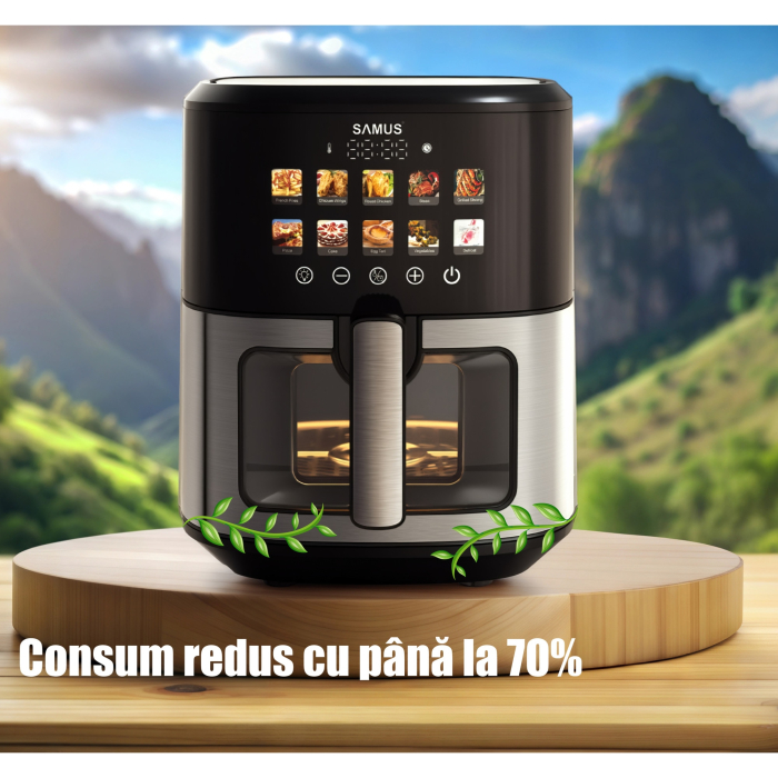 Friteuza cu aer cald Samus AF6.5H-S1701DW, 6.5 l, 1700 W, Afisaj electronic color, Control digital tactil, Timer 0-60 min, 10 programe, Tehnologia Fry-Force 360° [8]