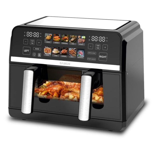 Friteuza cu aer cald Samus AF9BIG-S2500DW, 2500 W, 9 litri, Separator compartiment detasabil, Afisaj electronic color, Touch Control, Timer, 10 programe, Tehnologia Fry-Force 360° [3]