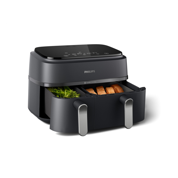 Friteuza dubla fara ulei Philips Airfryer Seria 3000 NA351/00, tehnologia Rapid Air, 2 recipiente de 2 dimensiuni, afisaj digital, 8 presetari, capacitate 9 litri, cronometru, compatibila cu HomeID [3]
