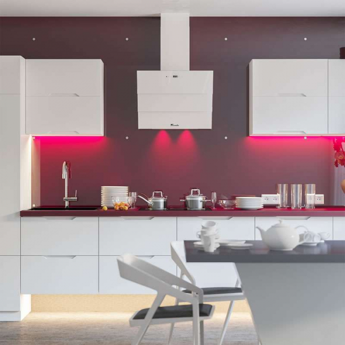 Hota Decorativa Tornado Megas 1200 (60) LED, clasa A, 1 motor Turbo, latime 60 cm, 4 viteze, absorbtie 1200 m3/ora, filtru anti-grasimi aluminiu 5 straturi, Alb [5]