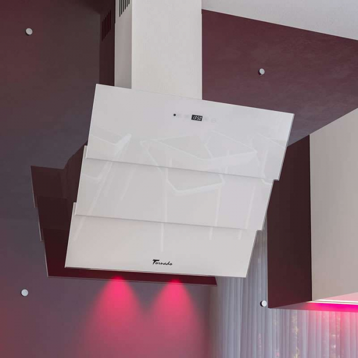 Hota Decorativa Tornado Megas 1200 (60) LED, clasa A, 1 motor Turbo, latime 60 cm, 4 viteze, absorbtie 1200 m3/ora, filtru anti-grasimi aluminiu 5 straturi, Alb [6]