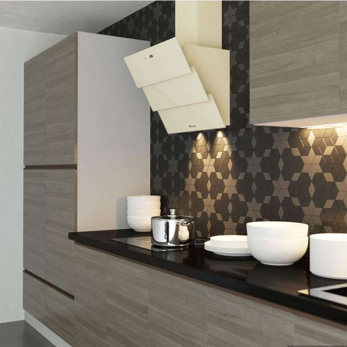 Hota Decorativa Tornado Megas 1200 (60) LED, clasa A, 1 motor Turbo, latime 60 cm, 4 viteze, absorbtie 1200 m3/ora, filtru anti-grasimi aluminiu 5 straturi, Bej [4]