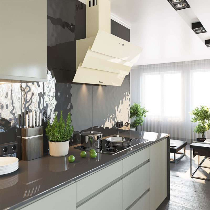 Hota Decorativa Tornado Megas 1200 (90) LED, clasa A, 1 motor Turbo, latime 90 cm, 4 viteze, absorbtie 1200 m3/ora, filtru anti-grasimi aluminiu 5 straturi, Bej [10]