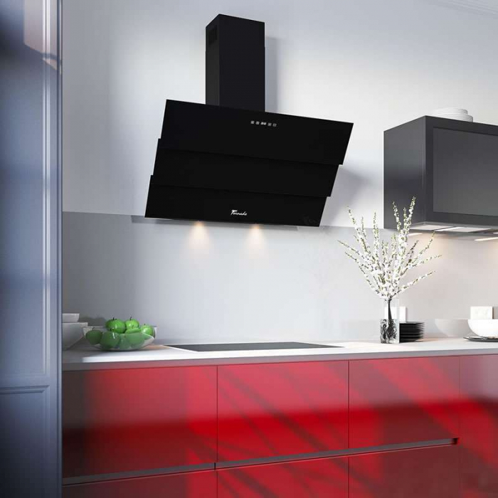 Hota Decorativa Tornado Megas 1200 (90) LED, clasa A, 1 motor Turbo, latime 90 cm, 4 viteze, absorbtie 1200 m3/ora, filtru anti-grasimi aluminiu 5 straturi, Negru [4]