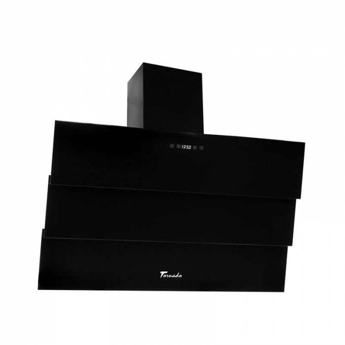 Hota Decorativa Tornado Megas 1200 (90) LED, clasa A, 1 motor Turbo, latime 90 cm, 4 viteze, absorbtie 1200 m3/ora, filtru anti-grasimi aluminiu 5 straturi, Negru [1]