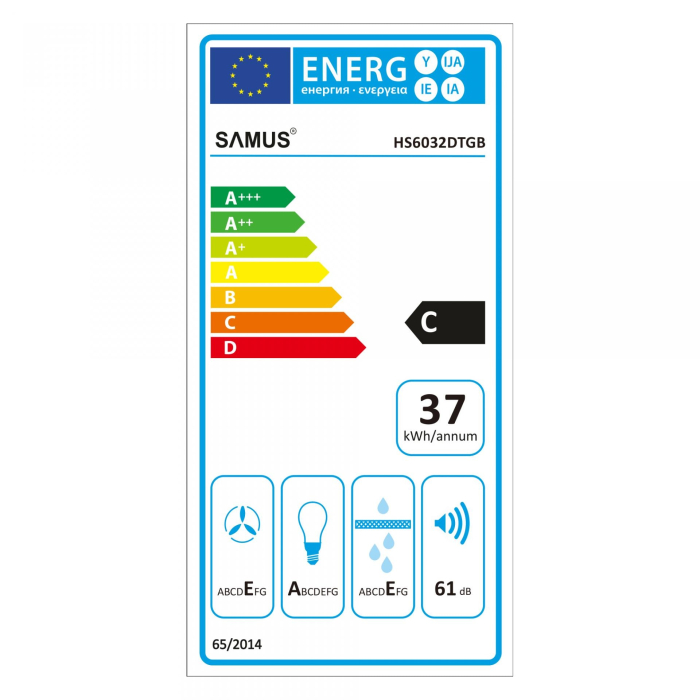 Hota incorporabila Samus HS6032DTGB, 1 Motor, Latime 60 cm, Afisaj Led, Putere absorbtie 160-326 m3/h, 3 Trepte absorbtie, Touch Control, Negru [3]