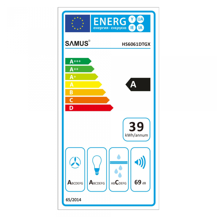 Hota incorporabila Samus HS6061DTGX, 200 W, Control electronic tactil, 3 trepte, parte frontala din sticla neagra, 611 mc/h, Inox [3]