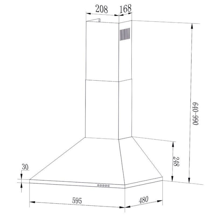 Hota Samus HS660DLX, Semineu conica, 600 m3/h, 1 motor, Filtru aluminiu, 3 viteze, 60 cm, Inox [2]