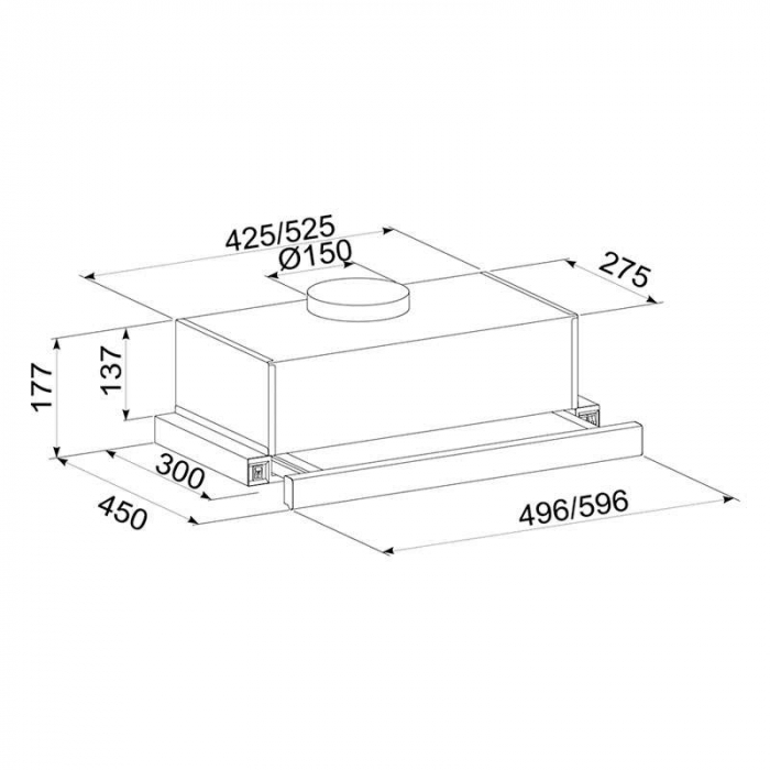 Hota Telescopica Incorporabila Tornado Storm 700 (50), 1 motor, latime 50 cm, 3 viteze, absorbtie 700 m3/ora, Inox [6]