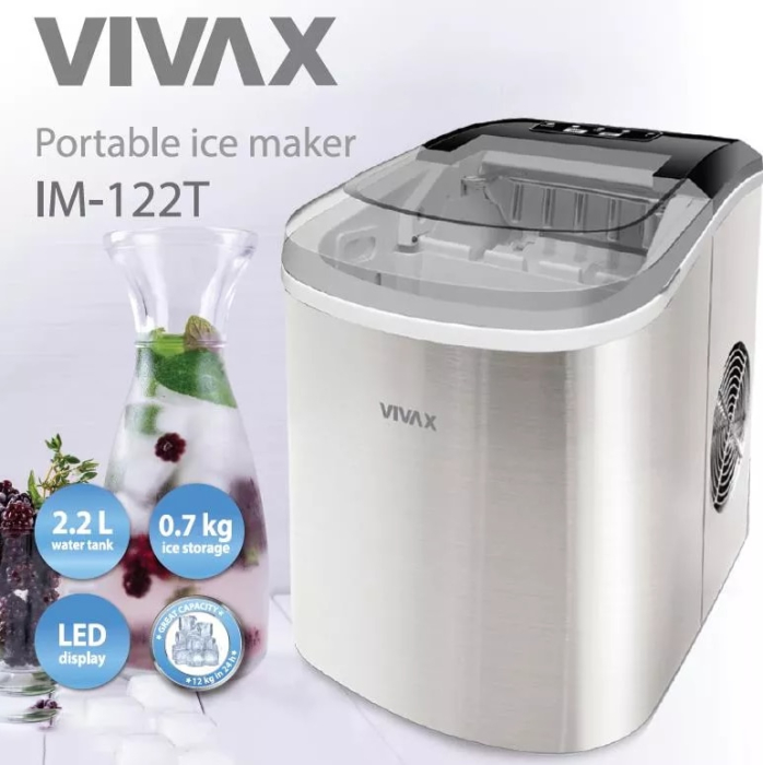 Masina de facut gheata VIVAX IM-122T Portabila, productie gheata 12 kg/24h, capacitate 2.2 l, 2 dimensiuni cuburi de gheata, argintiu [8]