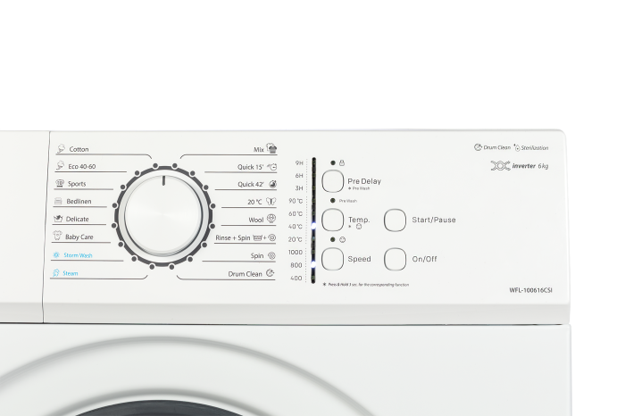Masina de spalat cu incarcare frontala slim VIVAX WFL-100616CSI, alb, 6 kg, 1000 rpm, clasa A, motor invertor BLDC, functie abur, fara afisaj, buton alb [8]