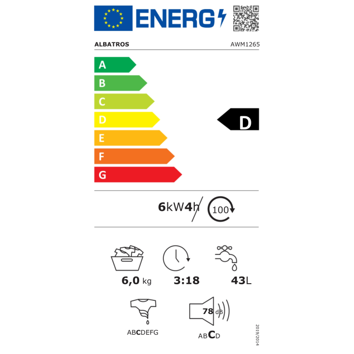 Masina de spalat rufe Albatros AWM1265, 6 Kg, 15 programe, 1200 rotatii, Clasa energetica E, Model slim, Alb [3]