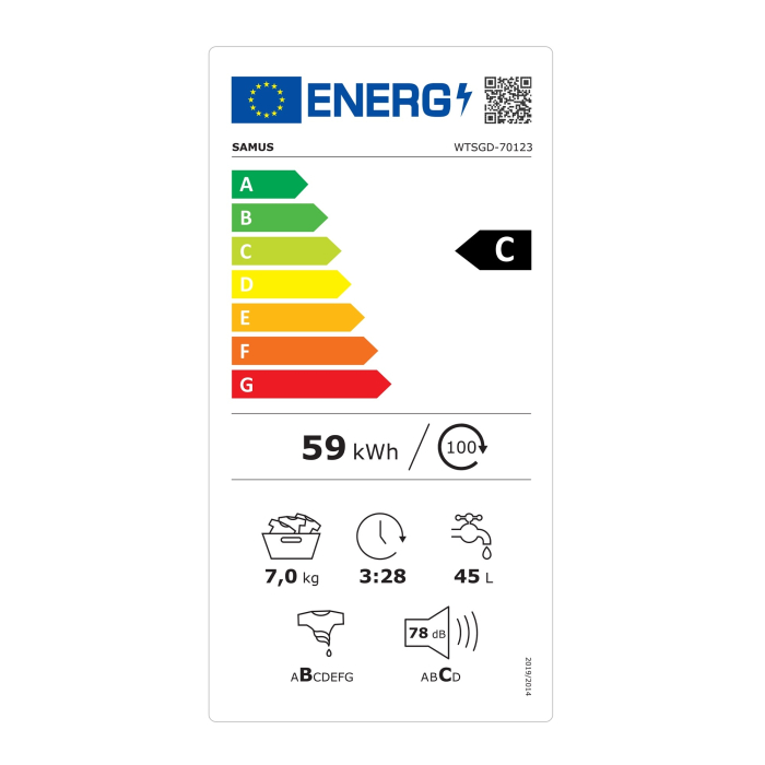 Masina de spalat rufe cu incarcare verticala Samus WTSGD-70123, 7 kg, 15 programe, 15 programe, 1200 rotatii, Clasa energetica C, Programe speciale Sterilizare, Mix, Blocare acces copii, Alb [3]
