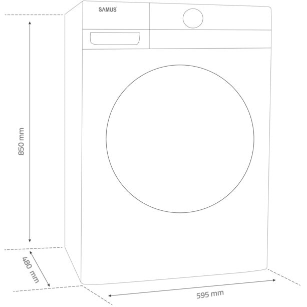 Masina de spalat rufe frontala Samus WSADI-8143, 8 kg, 1400 rpm, clasa A, adancime 48 cm, motor inverter, functie Abur, program Eliminare par de animale, pornire intarziata, blocare acces copii, alb [6]