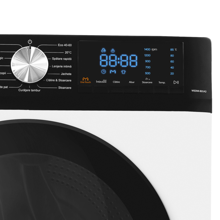 Masina de spalat rufe frontala Samus WSDMI-80142, 8 kg, 1400 rpm, clasa A, adancime 52 cm, motor inverter, program M-Smart, sterilizare cu abur, incarcare cu rufe in timpul spalarii, Alb [2]