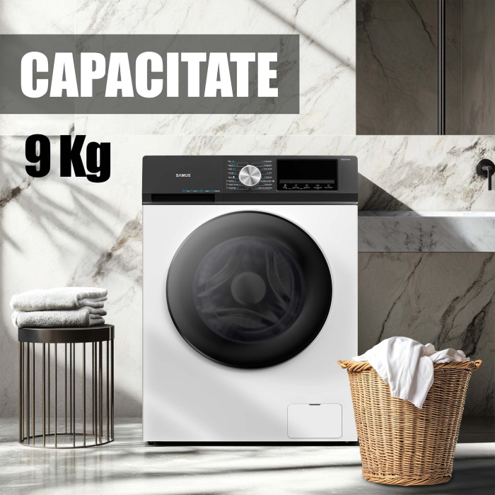 Masina de spalat rufe frontala Samus WSEDI9148, 9 kg, 1400 rpm, clasa A, 56 cm, motor inverter, curatare tambur, alb [7]