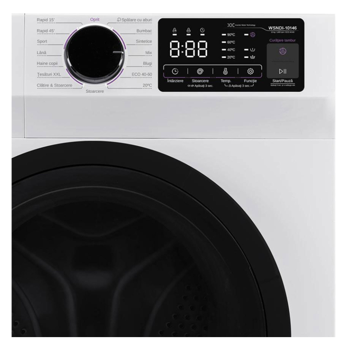 Masina de spalat rufe frontala, Samus WSNDI-10146, 10 kg, 1400 rpm, clasa A, adancime 53.5 cm, motor inverter, auto-echilibrare tambur, curatare tambur, pornire intarziata, blocare acces copii, Alb [2]