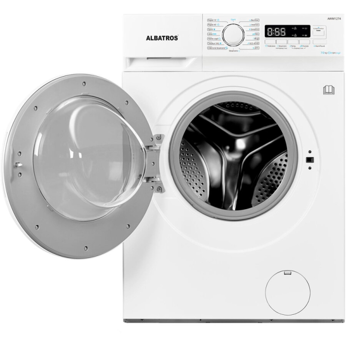 Masina de spalat rufe frontala slim Albatros AWM1274, 7 kg, 1200 rpm, clasa D, adancime 40, program tesaturi XXL, pornire intarziata, control antispuma, afisaj electronic, blocare acces copii, alb [2]