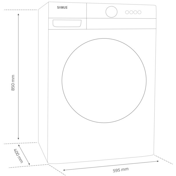 Masina de spalat rufe frontala slim Samus WSL-6101, 6 kg, 1000 rpm, clasa D, adancime 40 cm, program Spalare cu abur, curatare tambur, auto-echilibrare tambur, panou de control cu leduri, Alb [2]