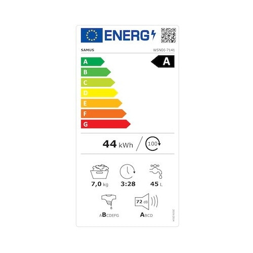 Masina de spalat rufe frontala slim Samus WSNDI-7141, 7 kg, 1400 rpm, clasa A, adancime 48 cm, motor inverter, functie Abur, program tesaturi XXL, control antispuma, pornire intarziata, Alb [6]