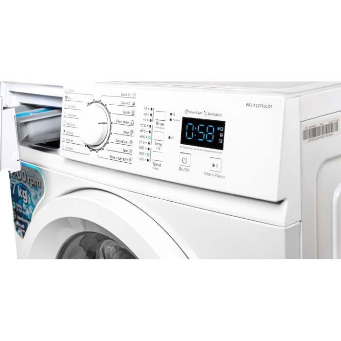 Masina de spalat rufe VIVAX WFL-120716CDS, 7 kg, 1200 RPM, BLDC Motor Inverter, Clasa A, Steam, Baby Care, Eco, Display digital, Control electronic, Blocare acces copii, Temperatura reglabila, Drum Cl [4]