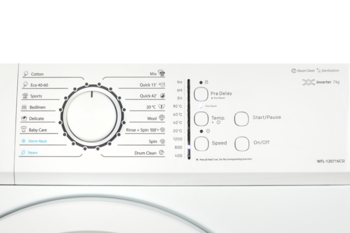 Mașină de spălat VIVAX WFL-120716CSI, 7 kg, 1200 RPM, Motor Inverter, Clasa A, Eco, Program scurt 15', Program Lână, Temperatura reglabila, Functie abur, Drum Clean Sterilization, 16 programe, Alb [8]