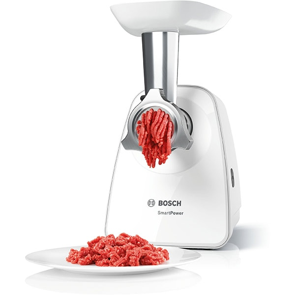 Masina de tocat carne BOSCH SmartPower MFW2520W, 1.7kg/min, 350W, accesoriu carnati/kebbe, alb-gri [3]