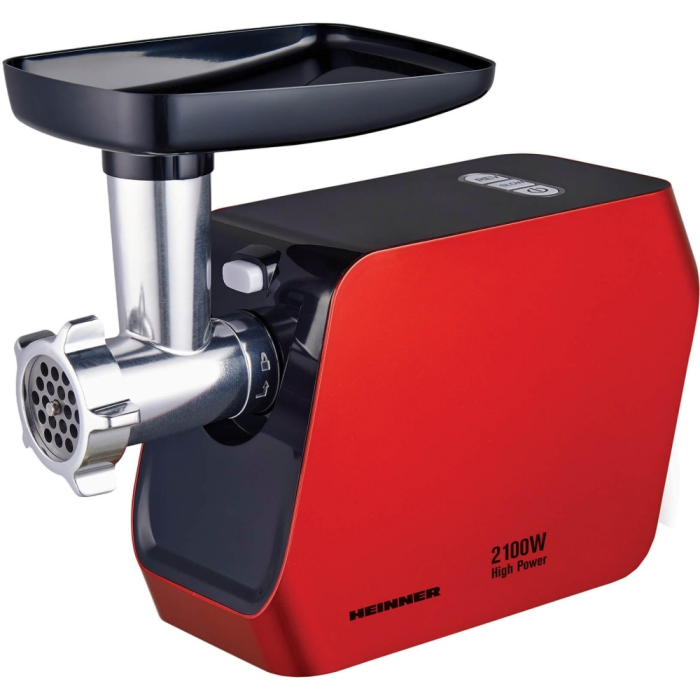 Masina de tocat Heinner MG-2100RD, 2100W, 1.8 kg/min, accesoriu rosii, accesorii carnati, cutit inox, 3 site taiere, rosu [2]