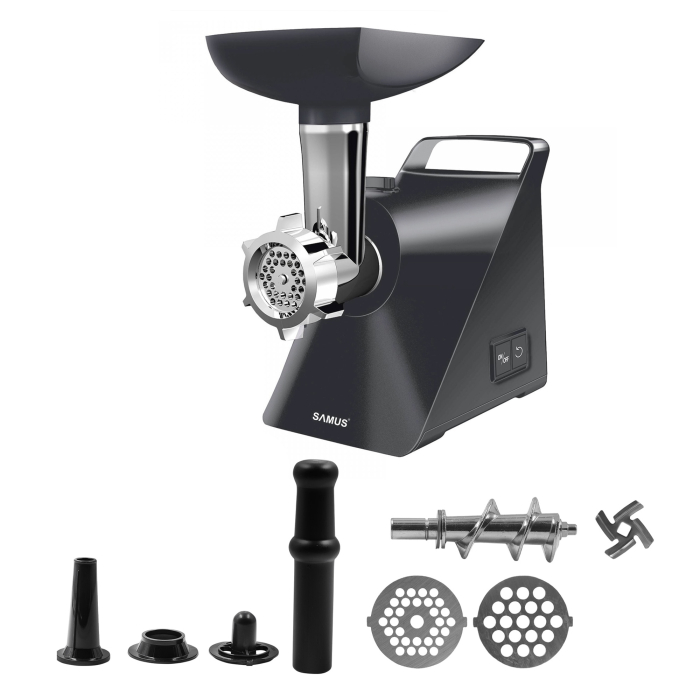 Masina de tocat Samus SMT-1215GRAY, 1200 W, 1 viteza + reverse, Accesorii pentru carnati si kibbe, Negru [4]
