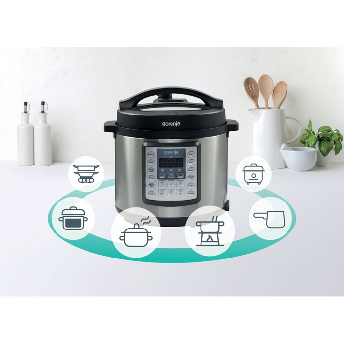 Multicooker Gorenje MC6MBK, 1000 W, 6l, 15 programe, Program de gatit sub presiune, Argintiu [11]