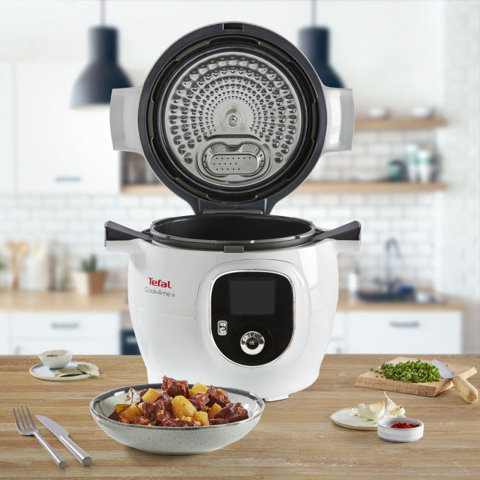 Multicooker inteligent cu gatire sub presiune Tefal Cook4Me CY851130, 1600W, 6 moduri de gatit, instructiuni pas cu pas, rapid si usor, 150 de retete, capacitate 6 l, alb [6]