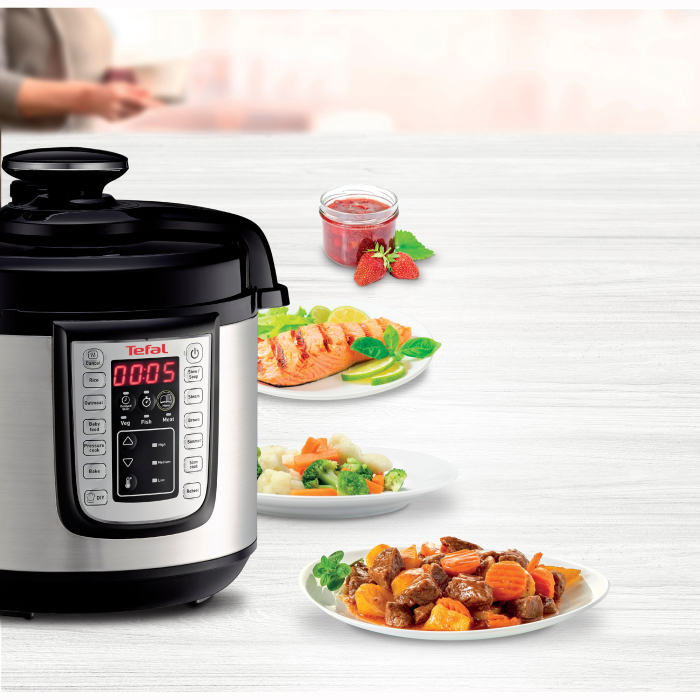Oala sub presiune electrica Tefal One Pot CY505E30, 1200W, capacitate vas antiaderent 5.8 L, 25 de programe, functie pastrare la cald, argintiu & negru [8]