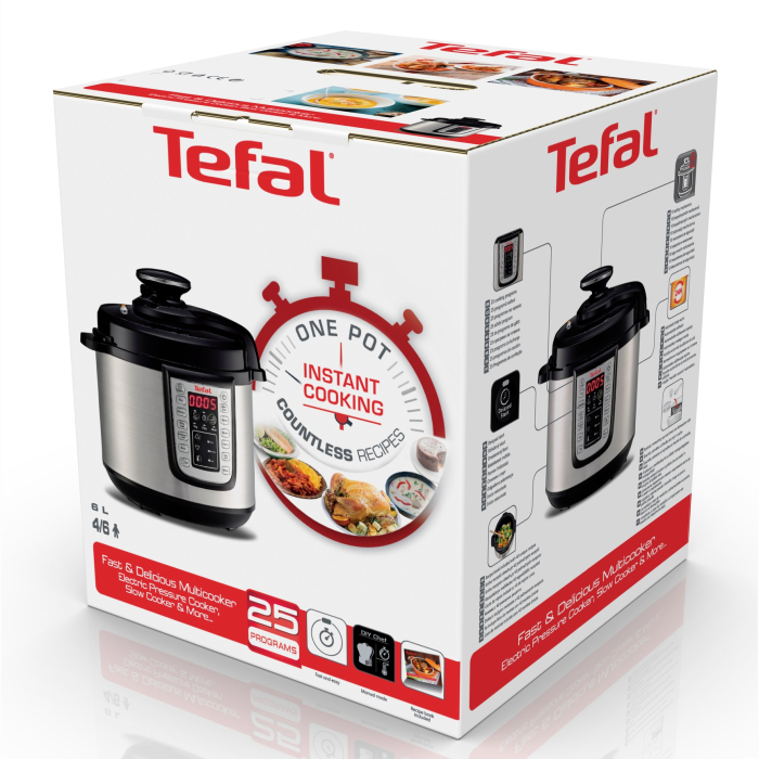 Oala sub presiune electrica Tefal One Pot CY505E30, 1200W, capacitate vas antiaderent 5.8 L, 25 de programe, functie pastrare la cald, argintiu & negru [11]