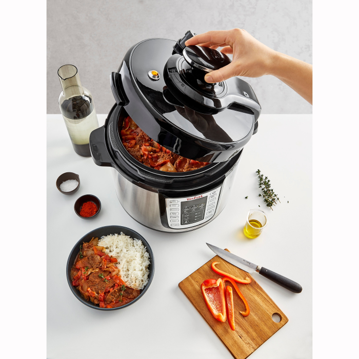 Oala sub presiune electrica Tefal One Pot CY505E30, 1200W, capacitate vas antiaderent 5.8 L, 25 de programe, functie pastrare la cald, argintiu & negru [10]