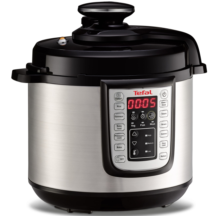 Oala sub presiune electrica Tefal One Pot CY505E30, 1200W, capacitate vas antiaderent 5.8 L, 25 de programe, functie pastrare la cald, argintiu & negru [2]