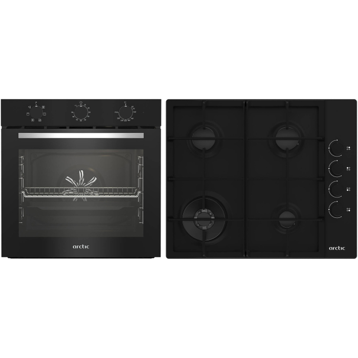 Pachet Cuptor incorporabil Arctic ARSE11130BD, 71 l, Electric, 6 functii, Curatare cu abur, Grill, Timer, Clasa A + Plita incorporabila, Gaz, 4 Arzatoare, Aprindere electrica, Wok, 60 cm, Negru [1]