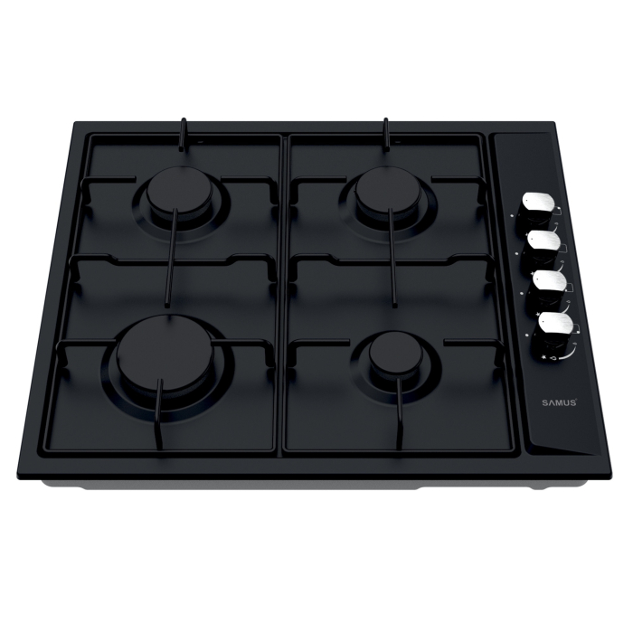 Plita incorporabila Samus PSG-64SB 4 arzatoare pe gaz, gratare metalice, panou de control frontal, negru [2]