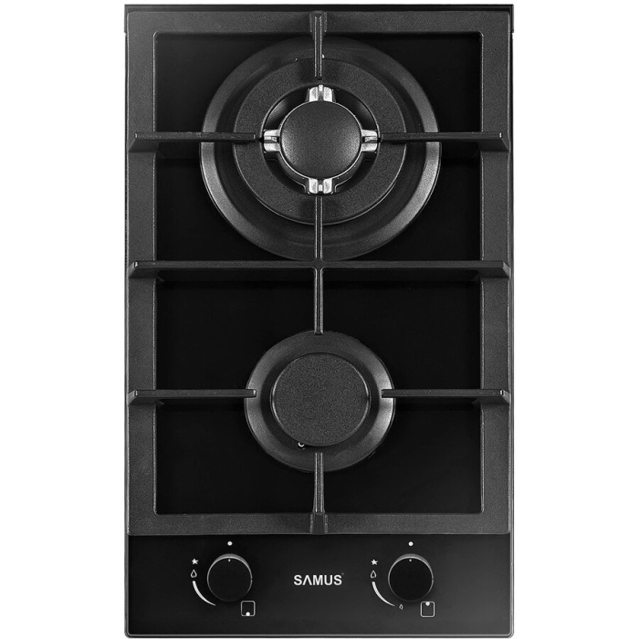 Plita pe gaz incorporabila Samus PSG-32SG2, 2 arzatoare, arzator Wok, putere 5.2 kW, aprindere electrica, dispozitiv siguranta arzatoare, suport din sticla, gratar fonta, negru [2]