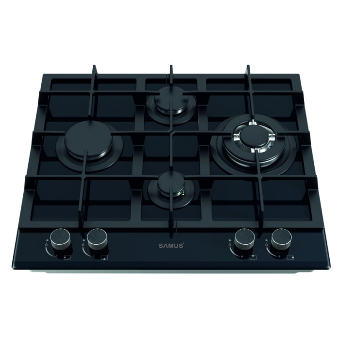 Plita pe gaz incorporabila Samus PSG-64SG5 Gray, 4 arzatoare, putere 8.6 kW, aprindere electrica, dispozitiv siguranta arzatoare, suport din sticla, gratar fonta, gri [2]