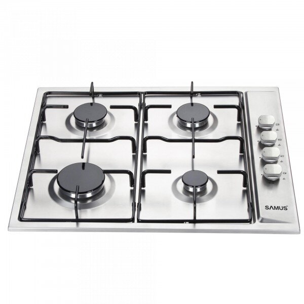 Plita pe gaz incorporabila Samus PSG-64SX, 4 arzatoare, putere 7 kW, aprindere electrica, dispozitiv siguranta arzatoare, butoane cu finisaj inox, panou de control lateral, argintiu [2]